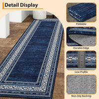 Garvee Tapis de cuisine 2x6 lavable, doux, antidérapant, de couloir, d'intérieur, géométrique moderne bleu