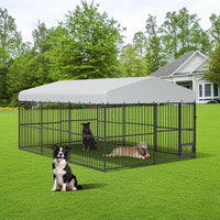 Garvee Large Dog Enclosures Outdoor Dog Kennel with Waterproof Cover Feeding Doors for Yard Garden Backyard 10×15×7FT