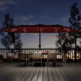Garvee 15FT Double-Sided Patio Umbrella with 36 Solar LED Lights and Base, Wine Red Rectangular Outdoor Market Shade with Polyester Canopy, Iron Frame and Crank Lift, Wide Coverage for Poolside, Garden, Deck, Lawn, Backyard and Outdoor Dining Areas - Wine Red