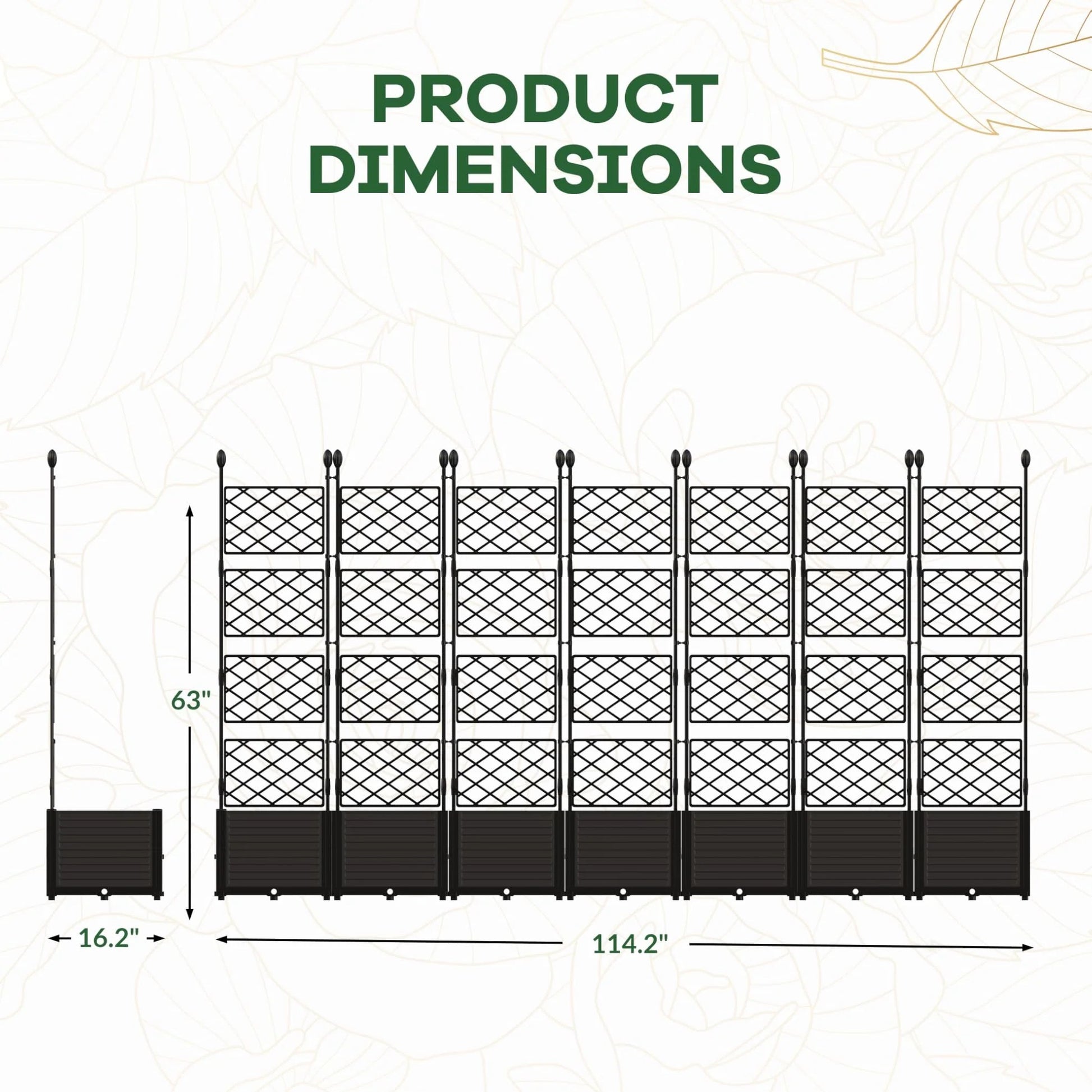 Garvee 7 PCS Plastic Plant With Trellis Raised Garden Bed Outdoor Planter For Patio Balcony Black
