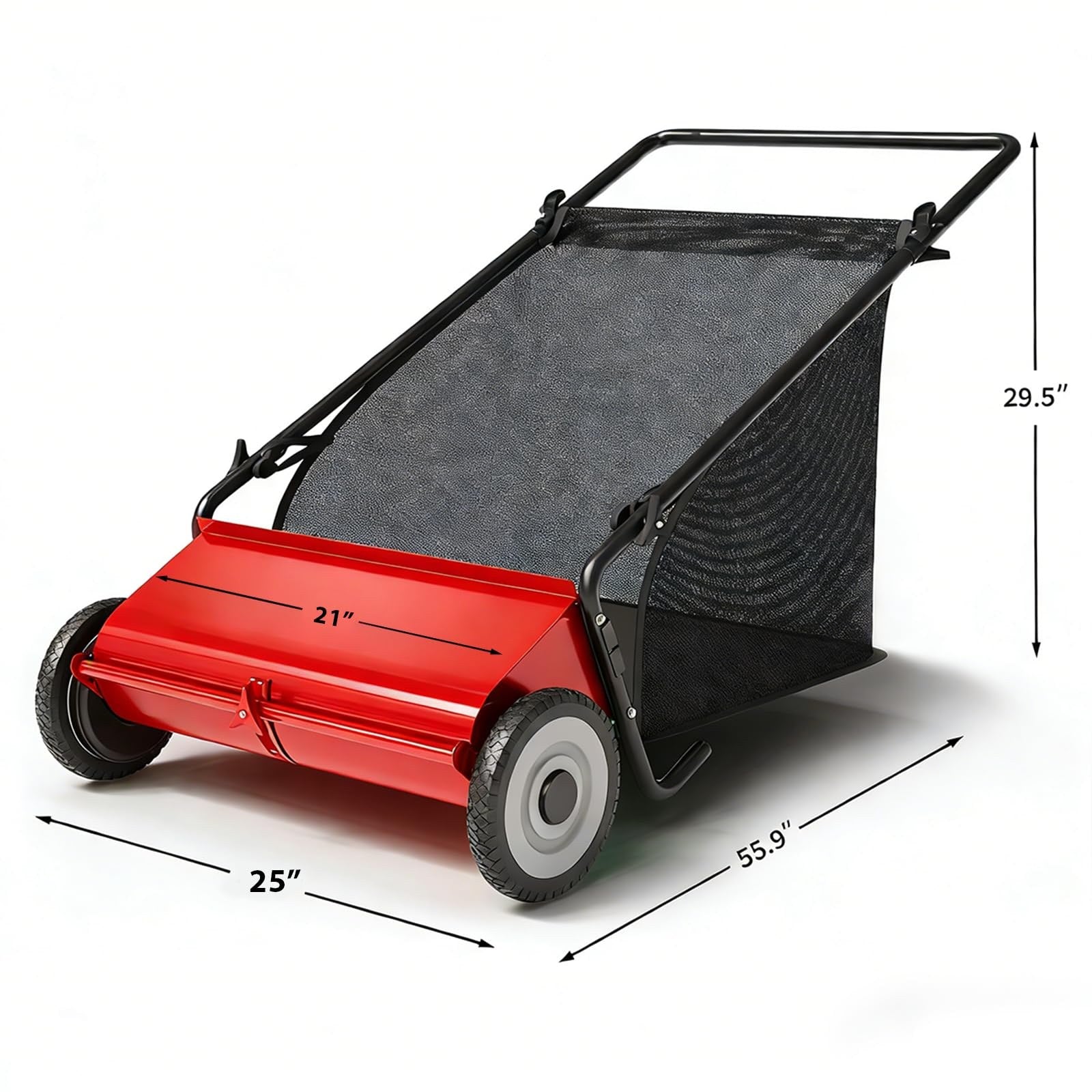 Garvee Push Lawn Sweeper 21-Inch Width, Enhanced 4-Brush System, Heavy Duty Steel Frame, Yard And Garden Cleanup, Red