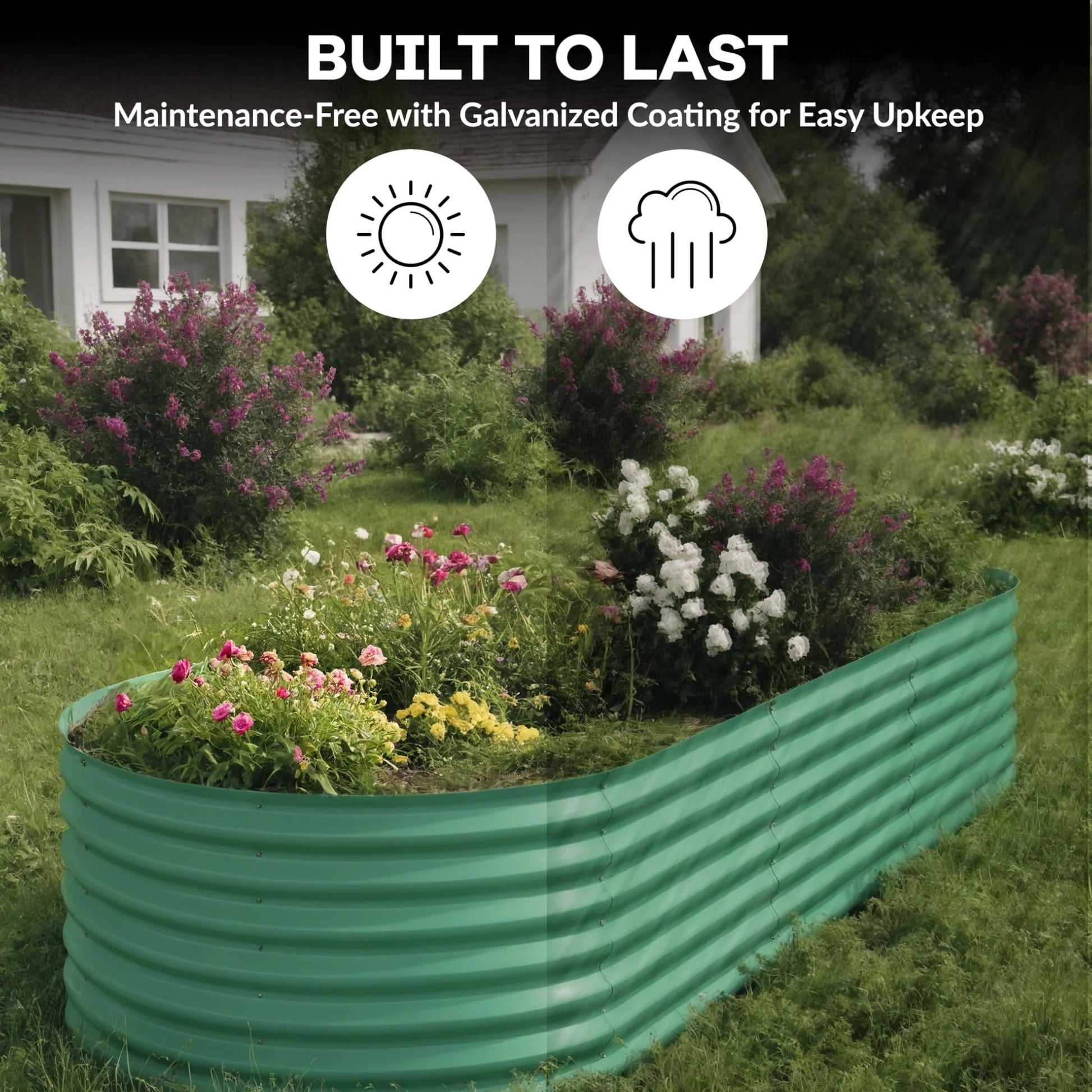 Garvee 2 Pcs 10x4x1.5ft Galvanized Raised Garden Bed - Heavy-Duty Metal Planter Box for Vegetables, Flowers, Herbs, 18/24In Tall, Beige/Green