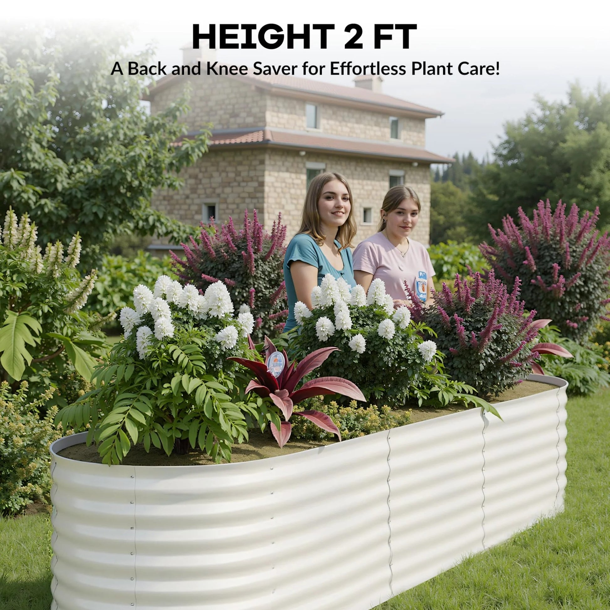 Garvee 2 Pcs Galvanized Raised Garden Bed - Heavy-Duty Metal Planter Box for Vegetables, Flowers, Herbs, 18/24In Tall, Beige/Green, 8x2x2ft