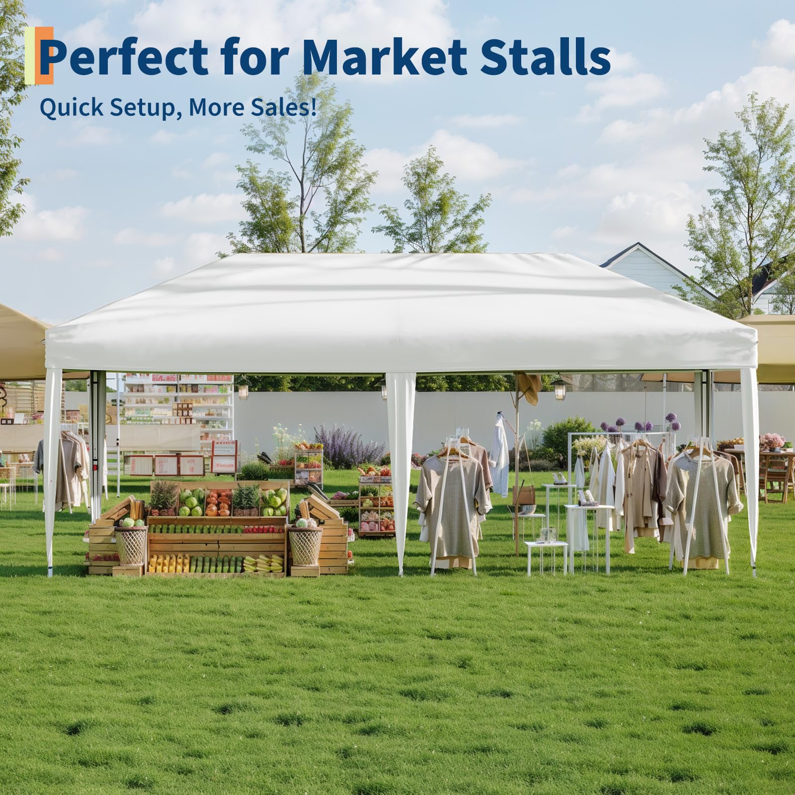 Garvee 10'x20' Pop Up Canopy Heavy Duty & Waterproof Canopy Without Sidewalls for Outdoor Party,Camping,Pickup-White