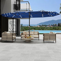 Garvee 15FT Double-Sided Patio Umbrella with 36 Solar LED Lights – Heavy-Duty Rectangular Outdoor Market Parasol – Fade-Resistant Canopy – With Base – Perfect for Garden, Pool, Backyard, or Deck – Navy Blue
