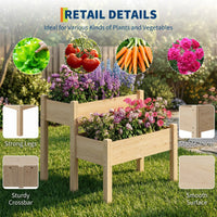 Garvee Jardinière surélevée à 2 niveaux en bois de sapin avec pieds pour jardin, terrasse, balcon, 33"x33"x29" Bois naturel