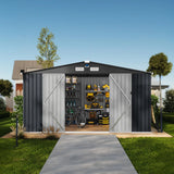 Garvee 10x12 ft Outdoor Storage Shed Metal Garden Tool Shed with Lockable Doors Dark Gray - Dark Gray