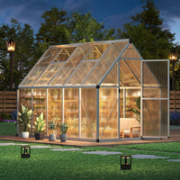 Garvee 6x9 FT Heavy Duty Walk-In Polycarbonate Greenhouse Kit – Outdoor Aluminum Frame – Lockable Door & Roof Vent – Large Backyard Plant Shelter – Silver
