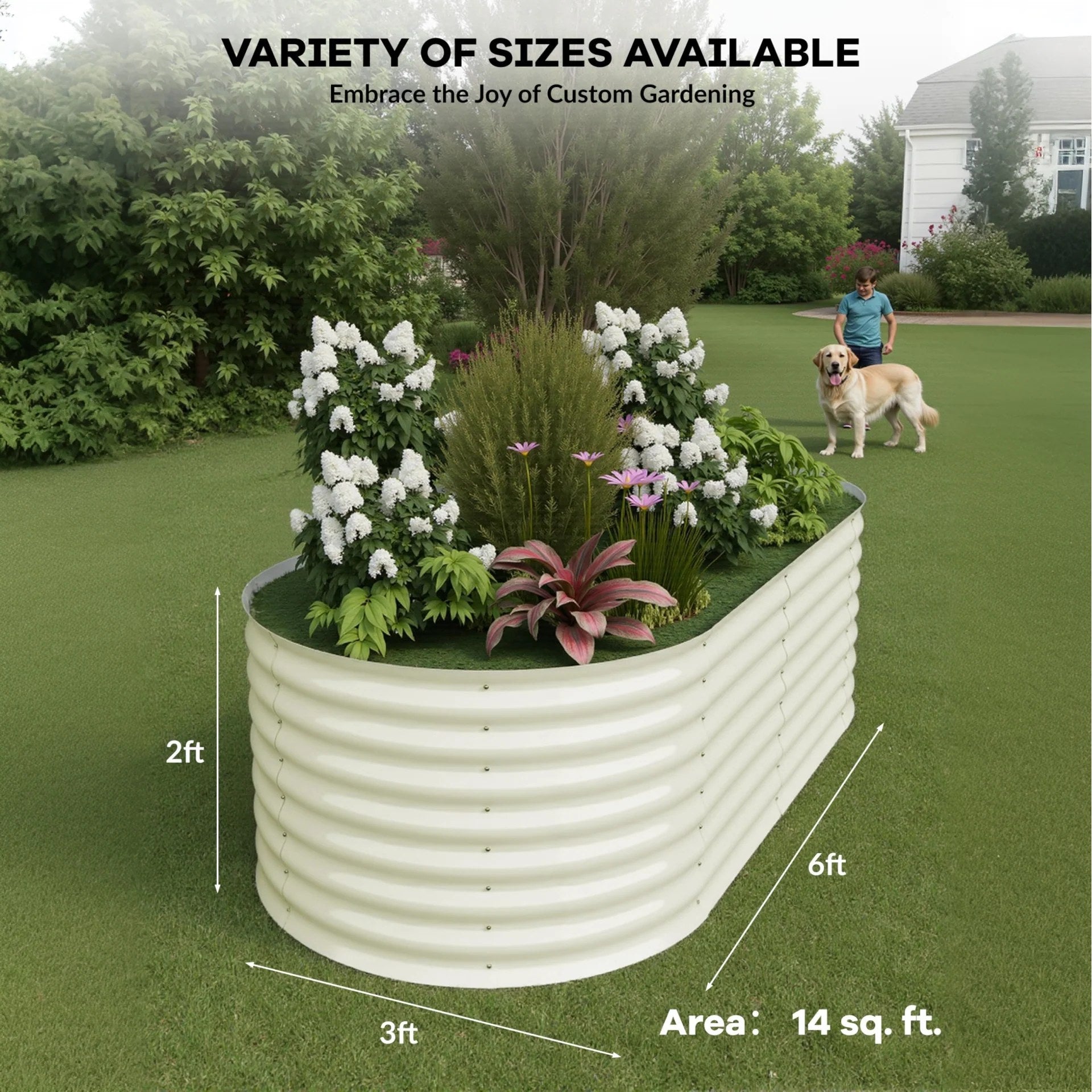 Garvee 2 Pcs Galvanized Raised Garden Bed - Heavy-Duty Metal Planter Box for Vegetables, Flowers, Herbs, 6x3x2ft, Beige/Green