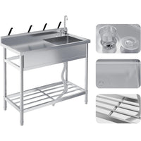 Garvee Stainless Steel Free Standing Single Bowl Sink with Faucet for Laundry Kitchen Garage Outdoor, Adjustable Legs, Silver