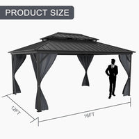 Garvee Hardtop Gazebo 12'x16' Double Metal Roof Aluminum Frame Gray for Patio Deck Backyard Lawn Garden