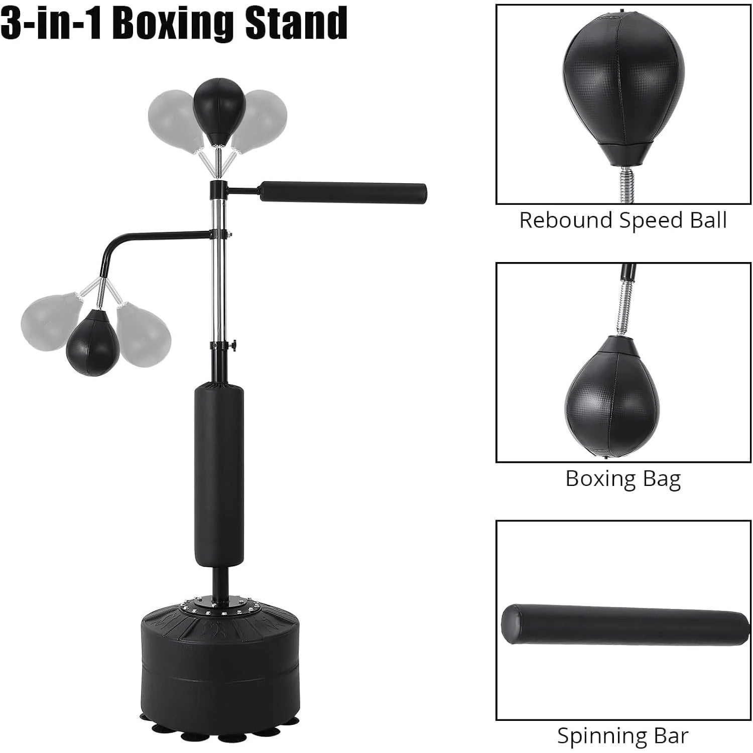 Garvee Boxing Speed Trainer Punching Bag with Stand 360° Spinning Bar Reflex Balls Gloves Adjustable Height Home Gym