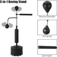 Garvee Boxing Speed Trainer Punching Bag with Stand 360° Spinning Bar Reflex Balls Gloves Adjustable Height Home Gym