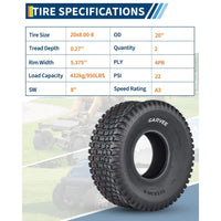 Garvee Heavy Duty Tubeless Turf Tire Set for Golf Cart & Lawn Mower – 20x8.00-8 4PR, 905 lbs Load, CT558 Grip, Replacement Tire Only – 2 Pack, Without Hub