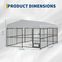 Garvee Large Dog Enclosures Outdoor Dog Kennel with Waterproof Cover Feeding Doors for Yard Garden Backyard 10×15×7FT