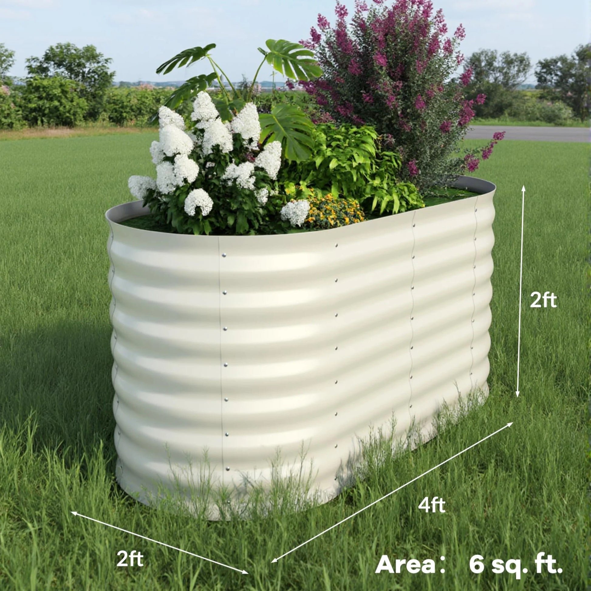 Garvee 2 Pcs Raised Garden Beds Outdoor 4x2x2ft Galvanized Steel Planter Box Beige Rust-Resistant Easy Assembly