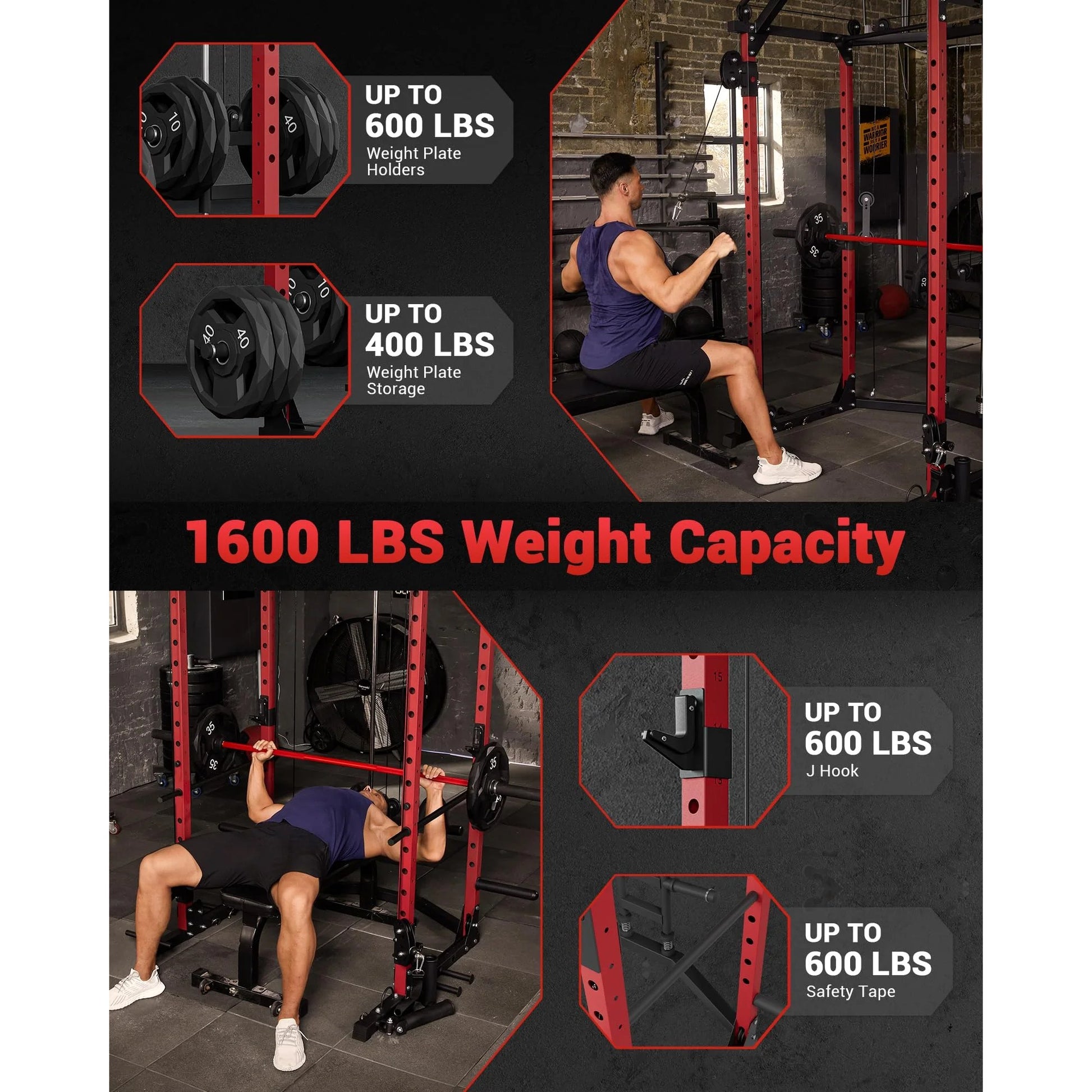 Garvee Power Cage Multi-Functional Power Racks With Cable Crossover System For Home Gym 1600 LBS Red