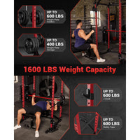 Garvee Power Cage Multi-Functional Power Racks With Cable Crossover System For Home Gym 1600 LBS Red