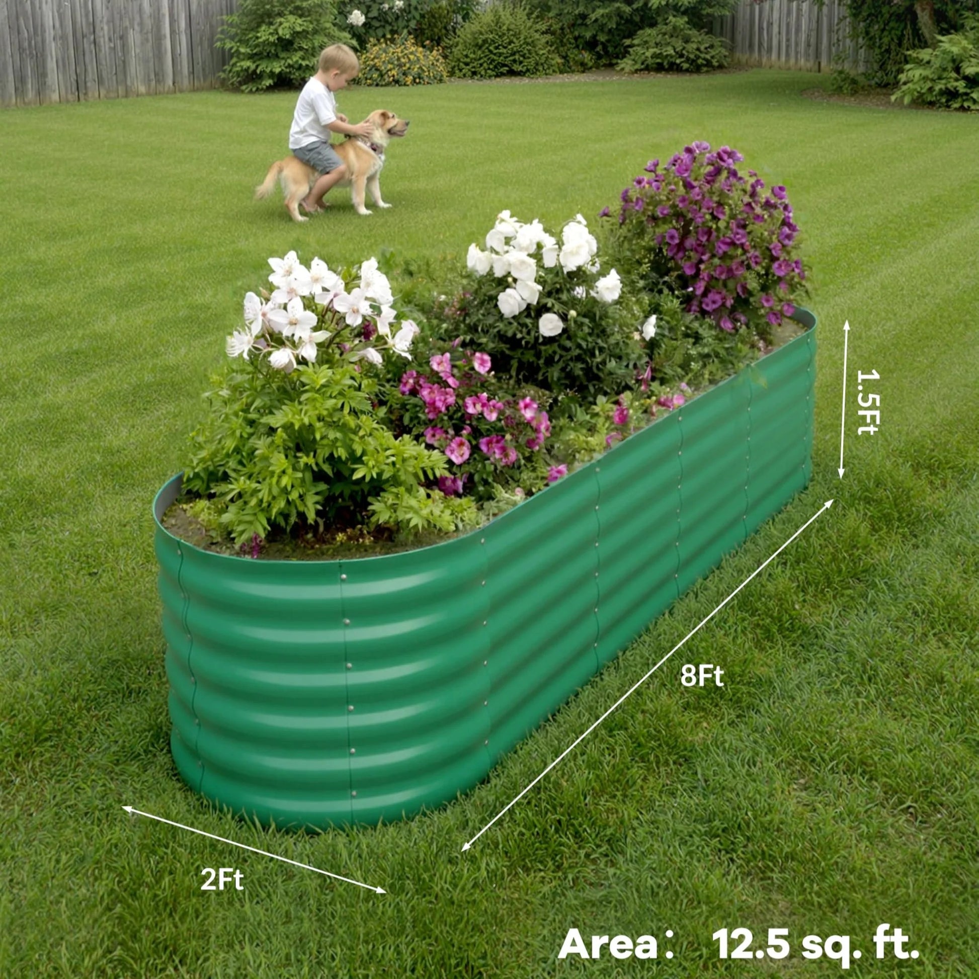 Garvee 2 Pcs 8x2x1.5 ft Raised Garden Beds Outdoor Galvanized Steel Planter Box Green Rust-Resistant Easy Assembly
