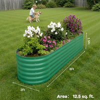 Garvee 2 Pcs 8x2x1.5 ft Raised Garden Beds Outdoor Galvanized Steel Planter Box Green Rust-Resistant Easy Assembly