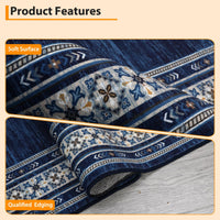 Garvee Tapis de cuisine 2x6 lavable, doux, antidérapant, de couloir, d'intérieur, géométrique moderne bleu