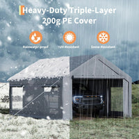 Garage portable Garvee 10x20 pieds avec bâche en PE 200g, portes avant et arrière enroulables, 4 fenêtres, gris - Abri de voiture pour bateaux, camionnettes, événements