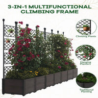 Garvee 7 PCS Plastic Plant With Trellis Raised Garden Bed Outdoor Planter For Patio Balcony Black