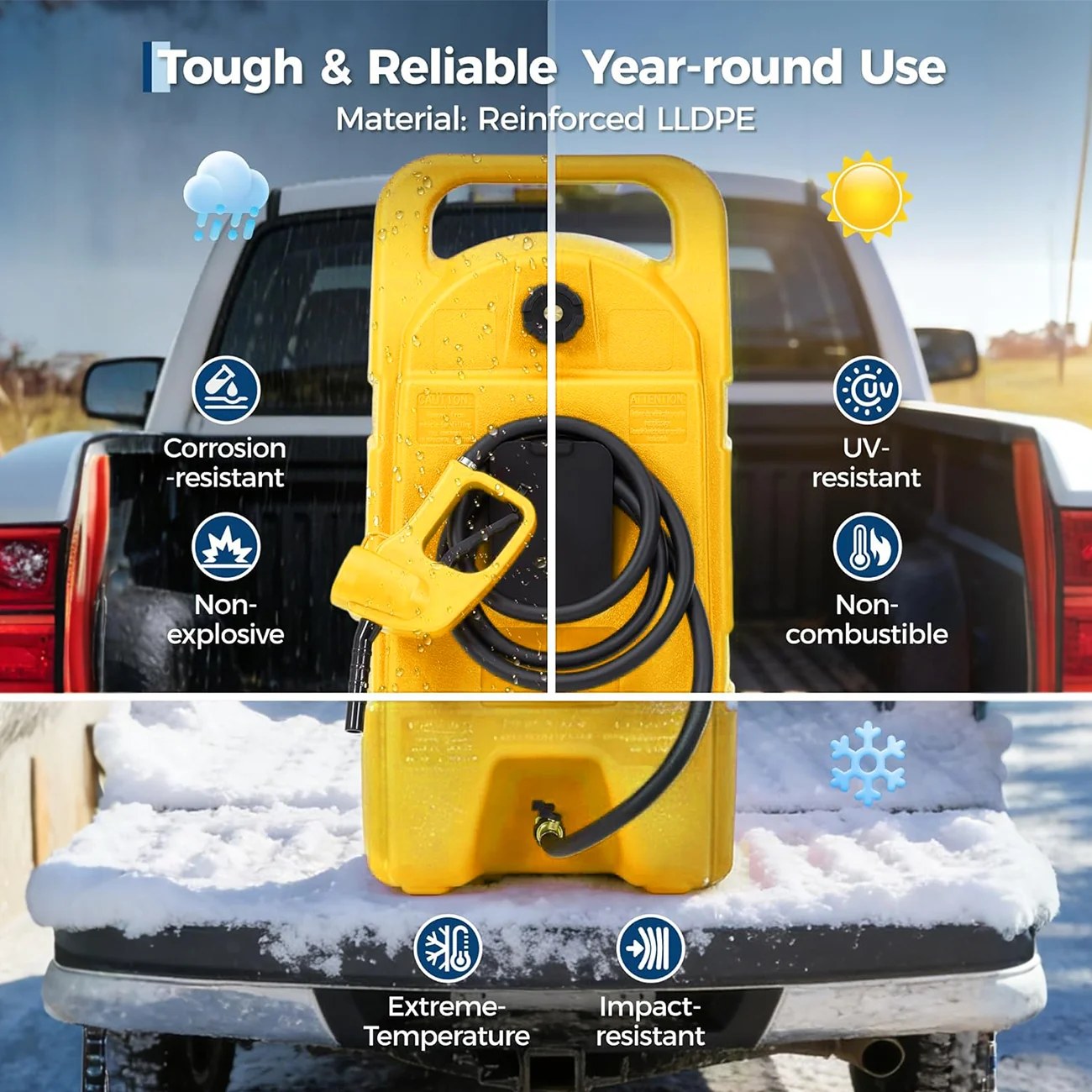 Garvee Heavy-Duty 15 Gallon Portable Gasoline Fuel Caddy with 10FT Manual Siphon Pump – Leak-Proof HDPE Wheeled Gas Can for Lawn Mowers, Tractors, Boats, Snow Blowers, Generators – Yellow