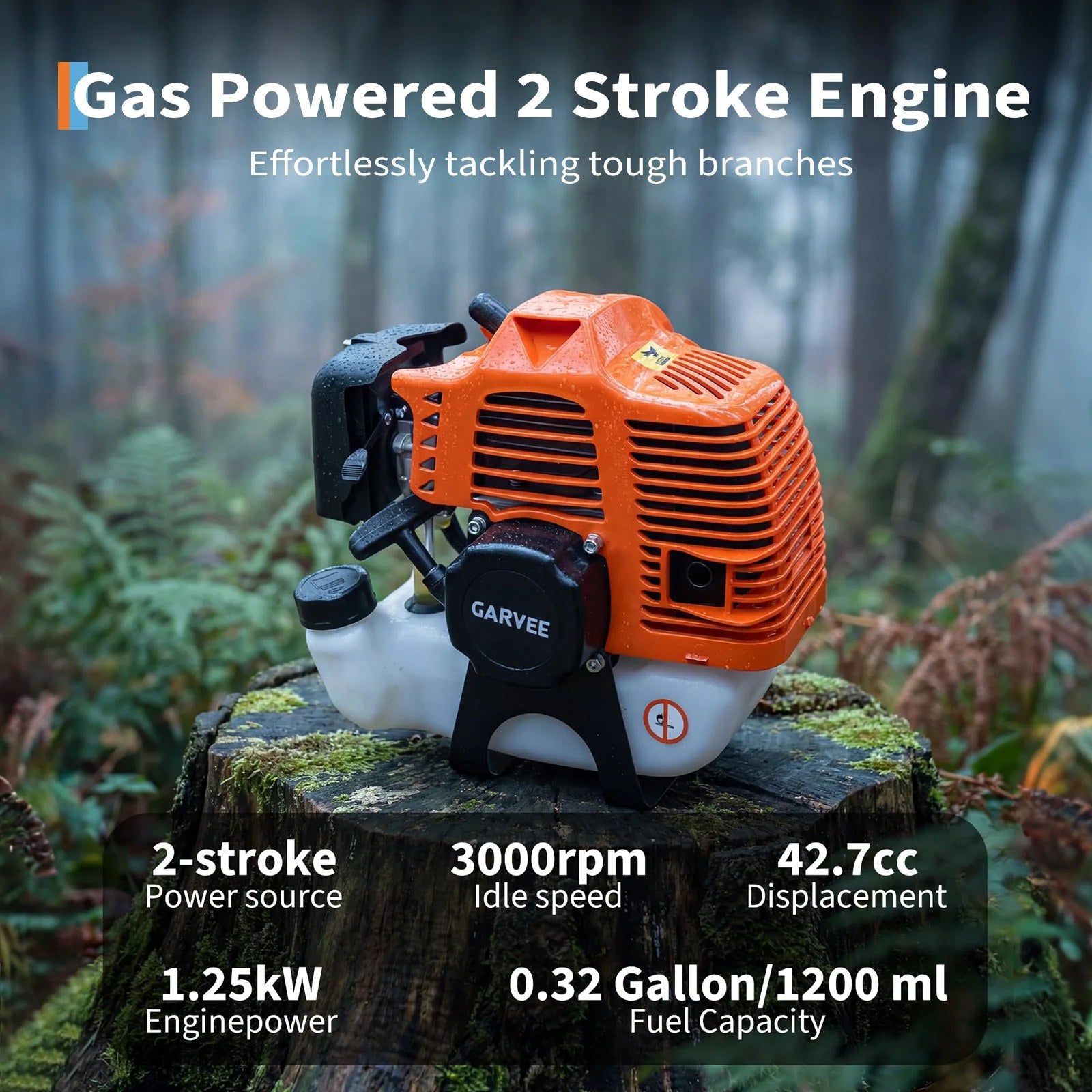 Garvee 43CC Gas Powered Pole Chain Saw, 12 Inch Guide Bar, 9.5FT Extendable Reach, Orange, Anti-Vibration, Auto Oiling