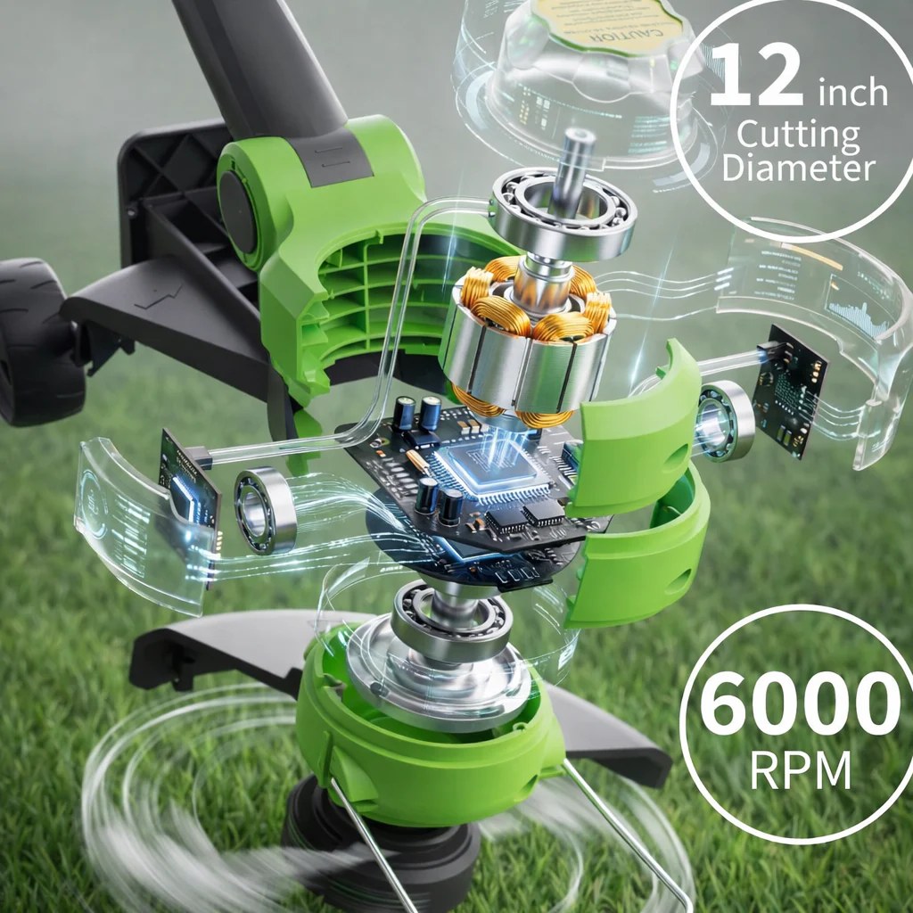 Garvee 20V Grass Trimmer With Dual Lithium Batteries, 8 Cutting Lines, Portable Electric Garden Cutter, Lightweight Design