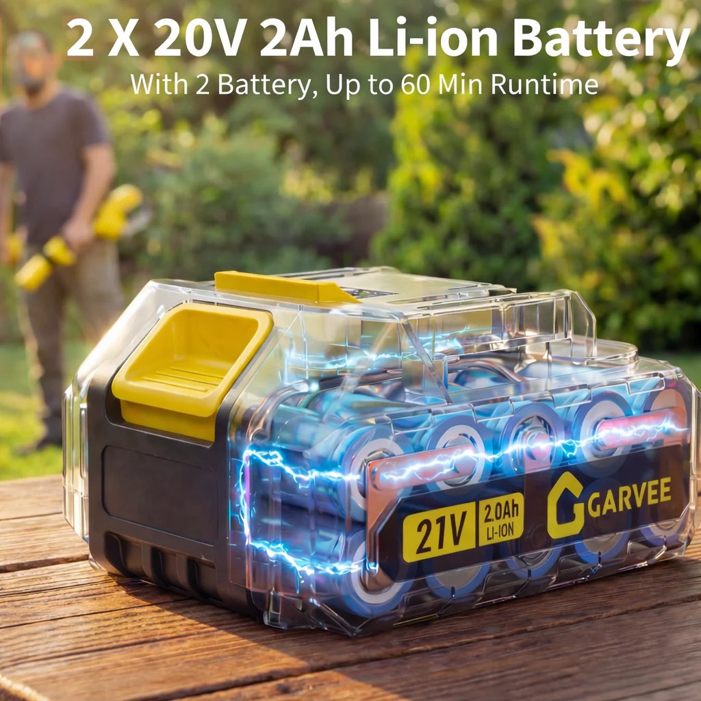 Garvee 20V Grass Trimmer With Dual Lithium Batteries, 8 Cutting Lines, Portable Electric Garden Cutter, Lightweight Design, Yellow