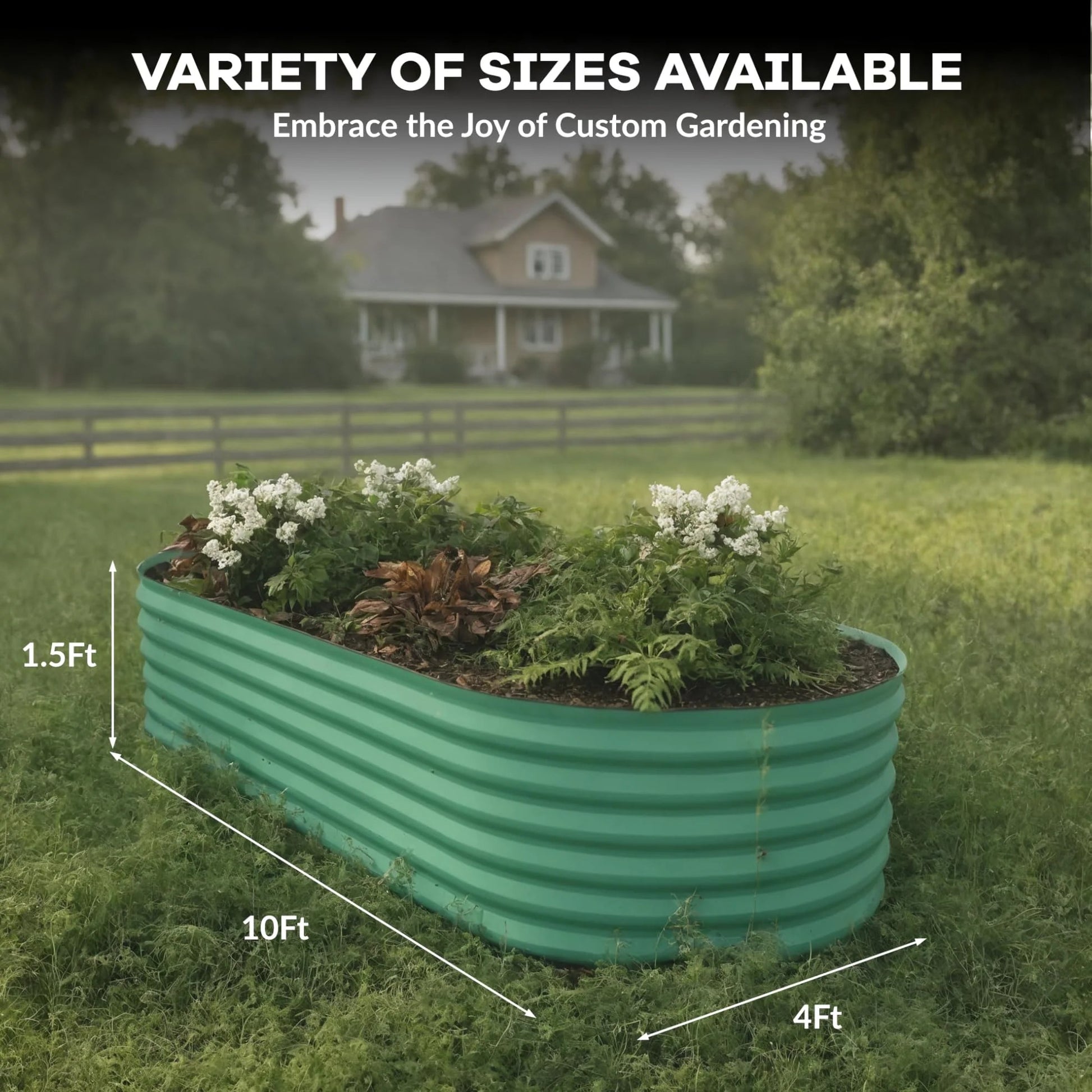 Garvee 2 Pcs 10x4x1.5ft Galvanized Raised Garden Bed - Heavy-Duty Metal Planter Box for Vegetables, Flowers, Herbs, 18/24In Tall, Beige/Green