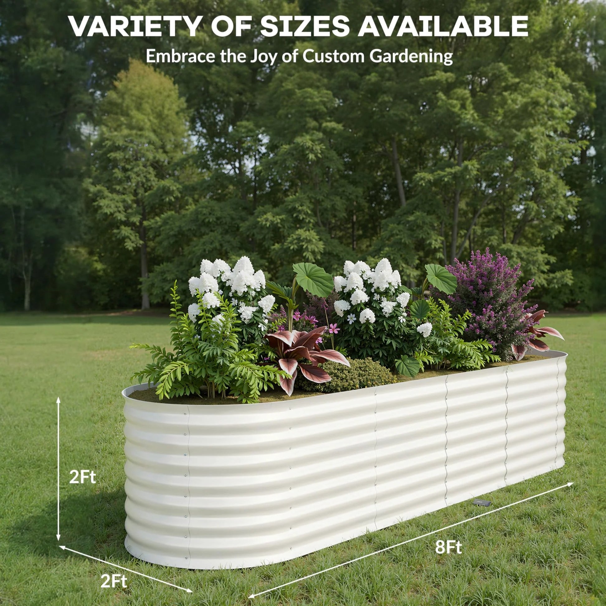 Garvee 2 Pcs Galvanized Raised Garden Bed - Heavy-Duty Metal Planter Box for Vegetables, Flowers, Herbs, 18/24In Tall, Beige/Green, 8x2x2ft