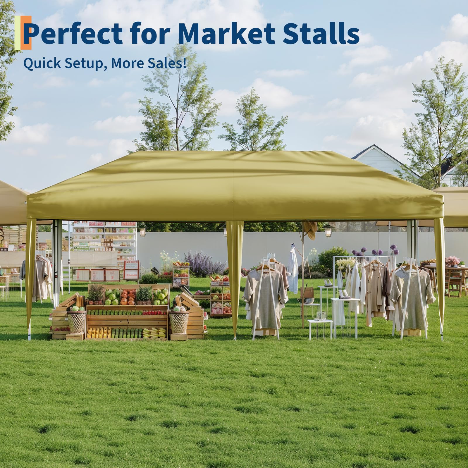 Garvee 10'x 20' Pop up Canopy Tent with 210 D Oxford Fabric, Portable Instant Commercial Canopy Including 12 Stakes 6 Sandbags for Farmers' Market, Wedding Event, Outdoor Camping, Khaki