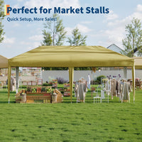 Garvee 10'x 20' Pop up Canopy Tent with 210 D Oxford Fabric, Portable Instant Commercial Canopy Including 12 Stakes 6 Sandbags for Farmers' Market, Wedding Event, Outdoor Camping, Khaki