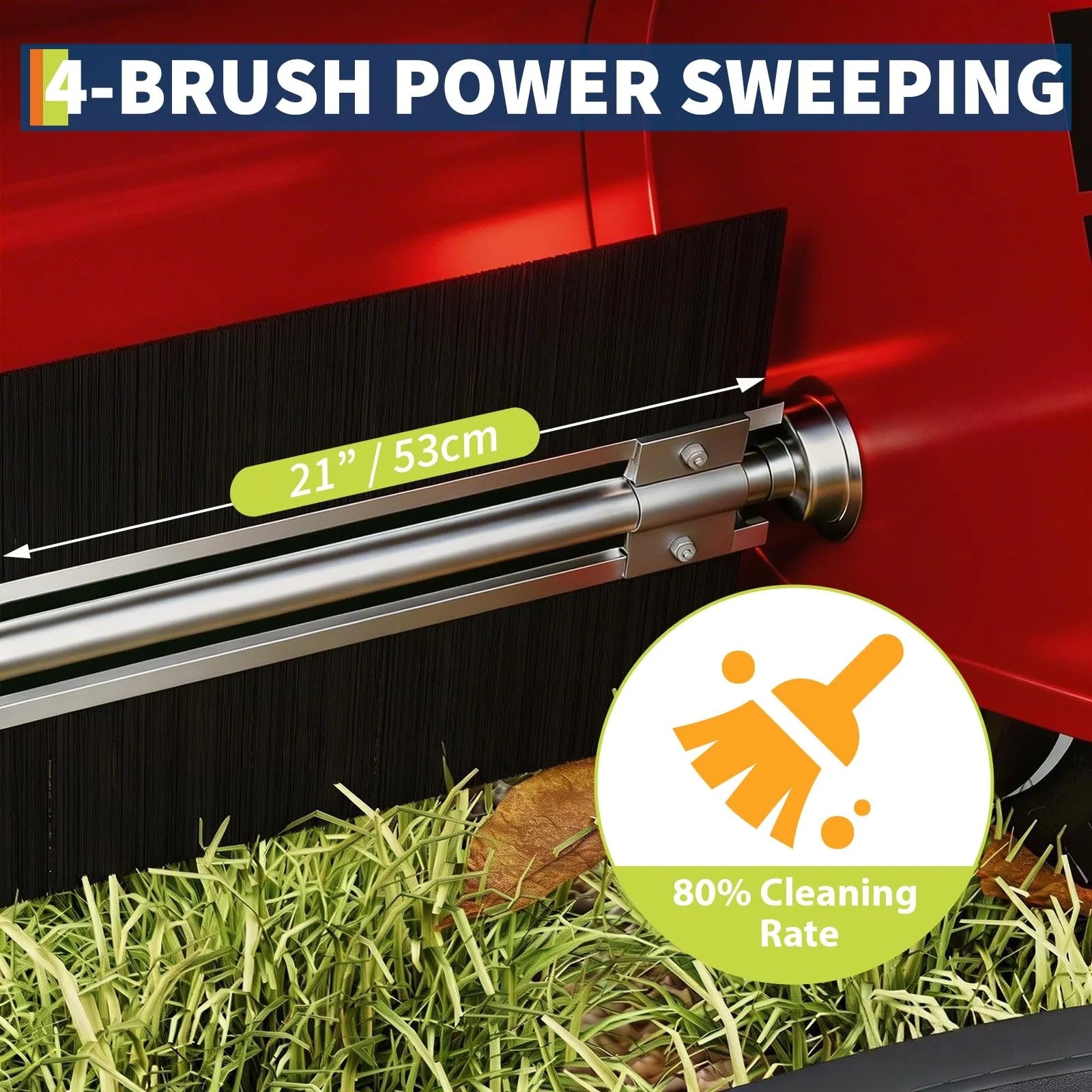 Garvee Push Lawn Sweeper 21-Inch Width, Enhanced 4-Brush System, Heavy Duty Steel Frame, Yard And Garden Cleanup, Red