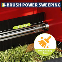 Garvee Push Lawn Sweeper 21-Inch Width, Enhanced 4-Brush System, Heavy Duty Steel Frame, Yard And Garden Cleanup, Red