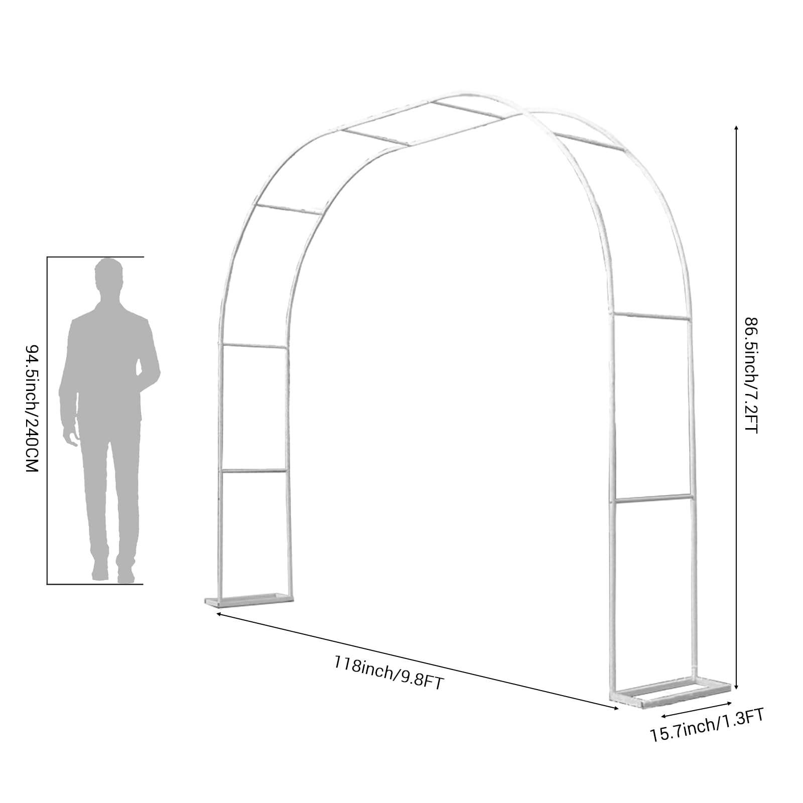 Garvee Metal Garden Arch Trellis 9.8'x7.2' Weatherproof Rust-Resistant Metal Sturdy Square Base Easy Assembly Outdoor Wedding Party Decor
