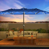 Garvee 15FT Double-Sided Patio Umbrella with 36 Solar LED Lights – Heavy-Duty Rectangular Outdoor Market Parasol – Fade-Resistant Canopy – With Base – Perfect for Garden, Pool, Backyard, or Deck – Navy Blue