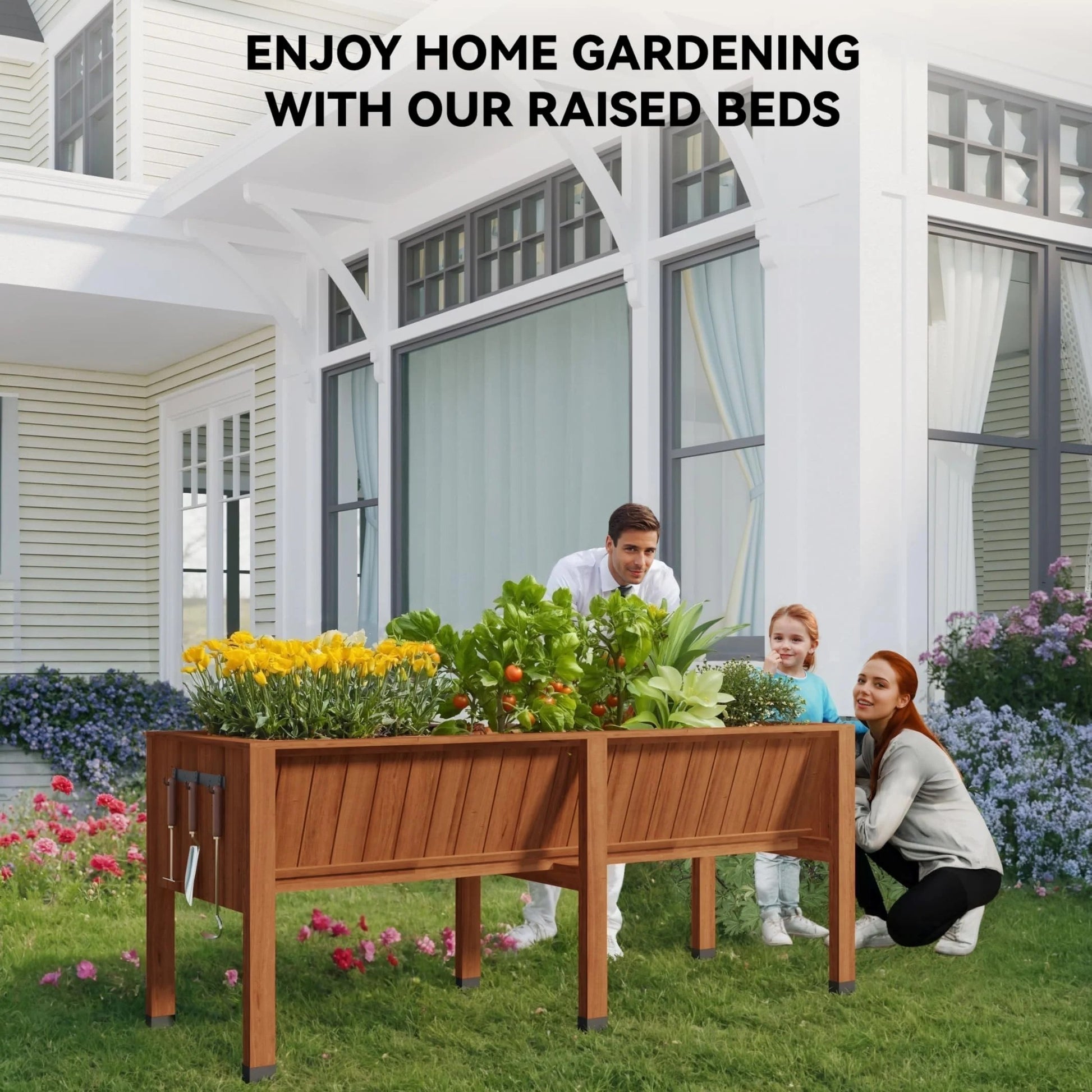 Garvee Deep Wooden Raised Garden Bed with Legs & Hooks – 72x26x31in Planter Box – 13.7" Deep, Elevated for Vegetables, Herbs, Flowers – Detachable Liner, Outdoor Use for Patio, Balcony, Backyard, Oak Color