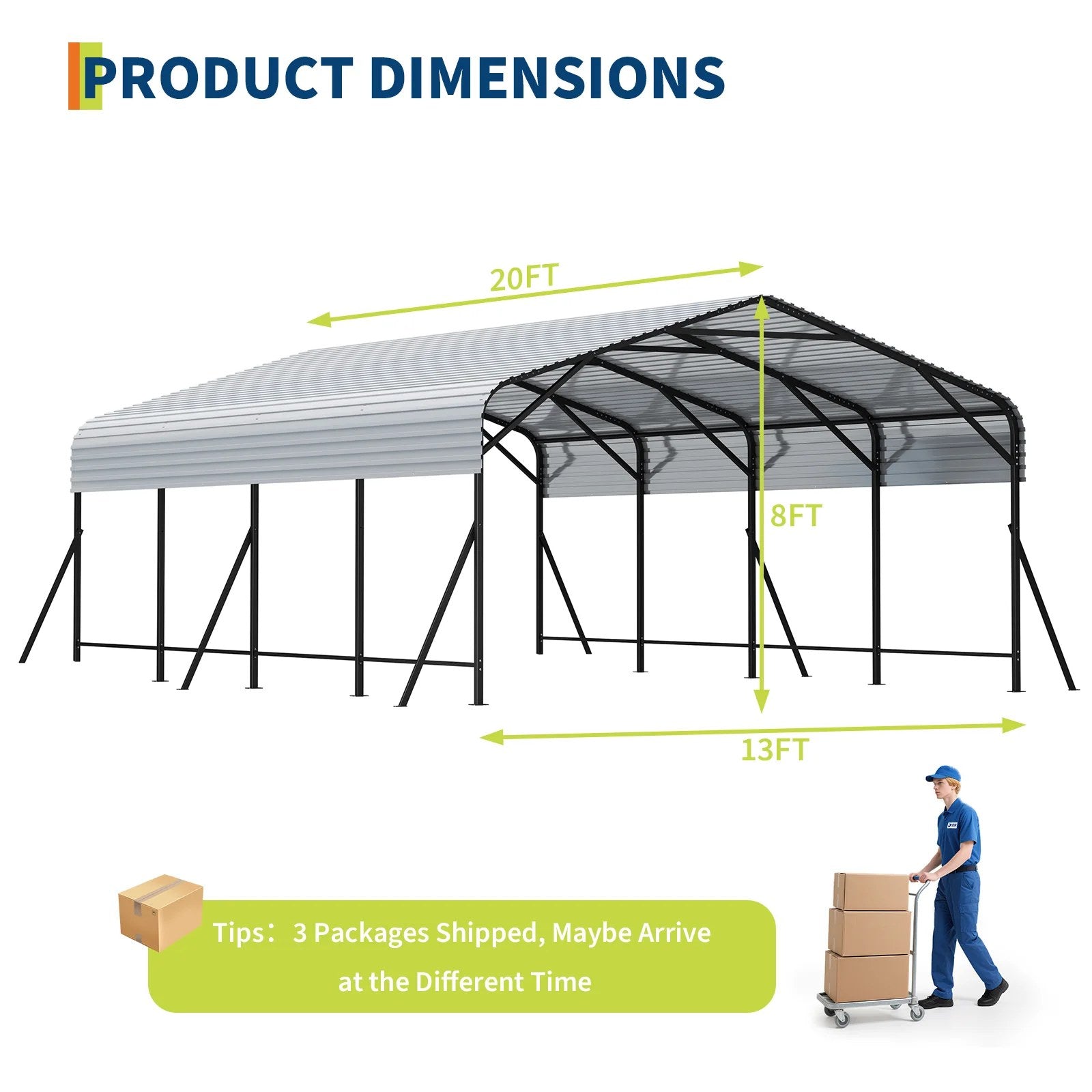 Garvee Heavy Duty 20x20x9 FT Metal Carport - Reinforced Steel Frame & Base Garage Shelter - All-Weather Protection for Cars, Boats, Tractors - Elegant White Tile, Size: 20*20*9 ft White tile