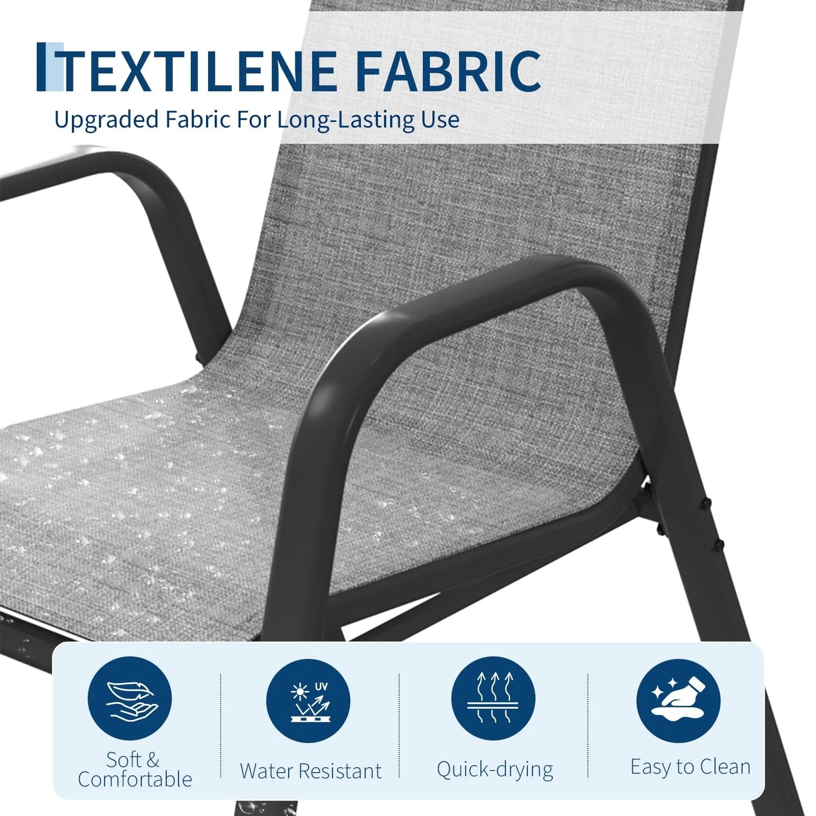 Garvee Patio Chairs Set of 4 Outdoor Stackable Dining Chairs with Textilene Fabric High Back Grey