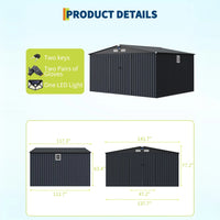 Garvee 10x12 ft Outdoor Storage Shed Metal Garden Tool Shed with Lockable Doors Dark Gray
