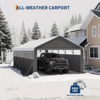 Garvee All-Weather Enclosed Metal Carport – 12'x24'x9' Heavy Duty Steel Frame, 220g Tarp, Outdoor Storage Shelter for Pickup Trucks, Boats, Tractors