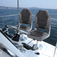 Garvee 2 Pack Folding High Back Boat Seats + Thickened Sponge Padding + Stainless Steel Screws + Waterproof PVC + Aluminum Hinges + 5" x 5" Bolt Hole Pattern + Fishing, Sightseeing