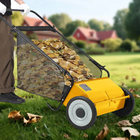 Garvee Push Lawn Sweeper 26-Inch Width 4-Brush System Heavy Duty Steel Frame Yard Garden Cleanup Yellow