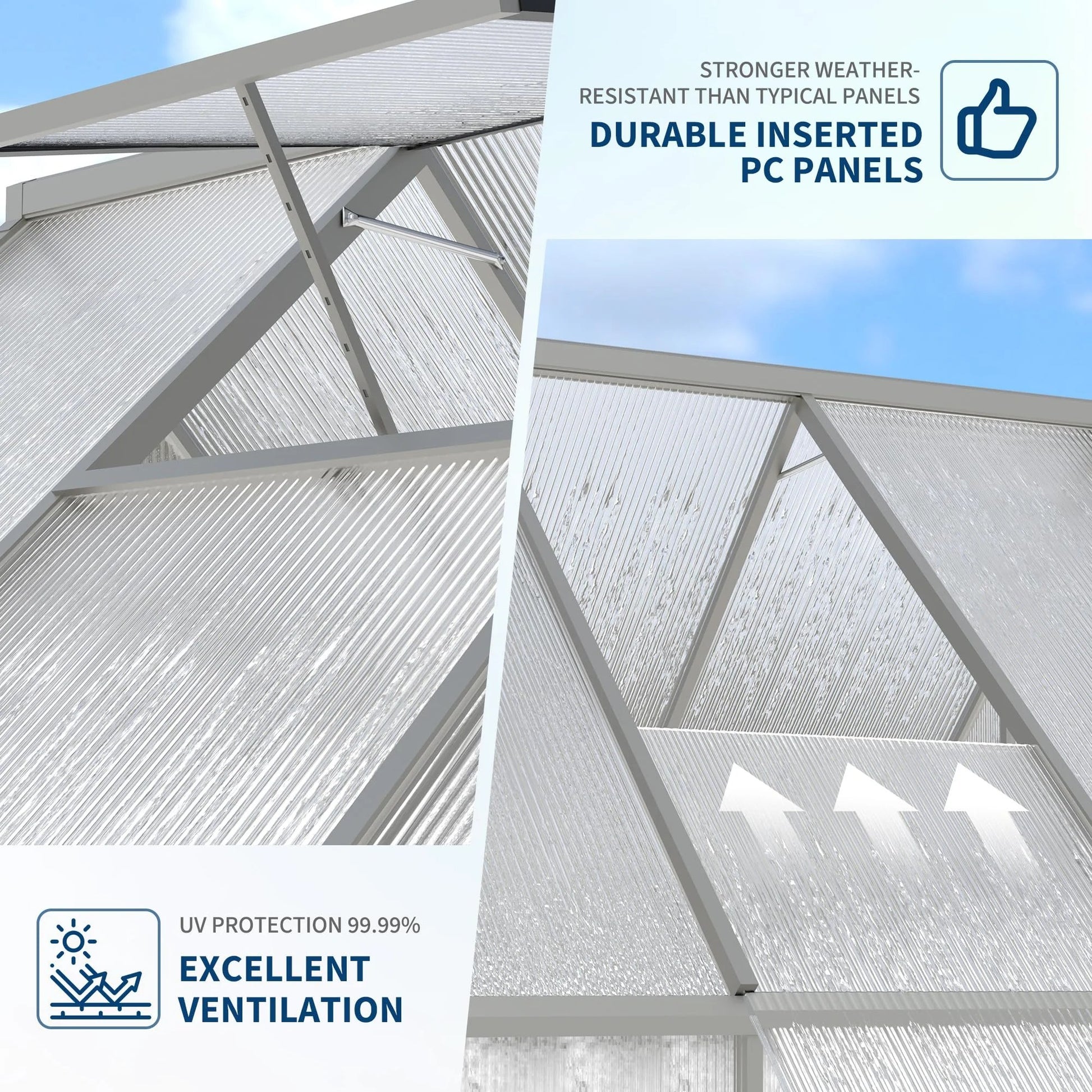 Garvee 6x9 FT Heavy Duty Walk-In Polycarbonate Greenhouse Kit – Outdoor Aluminum Frame – Lockable Door & Roof Vent – Large Backyard Plant Shelter – Silver