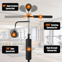 Garvee Boxing Speed Trainer Punching Bag with Stand 360° Spinning Bar Reflex Balls Gloves Adjustable Height Home Gym