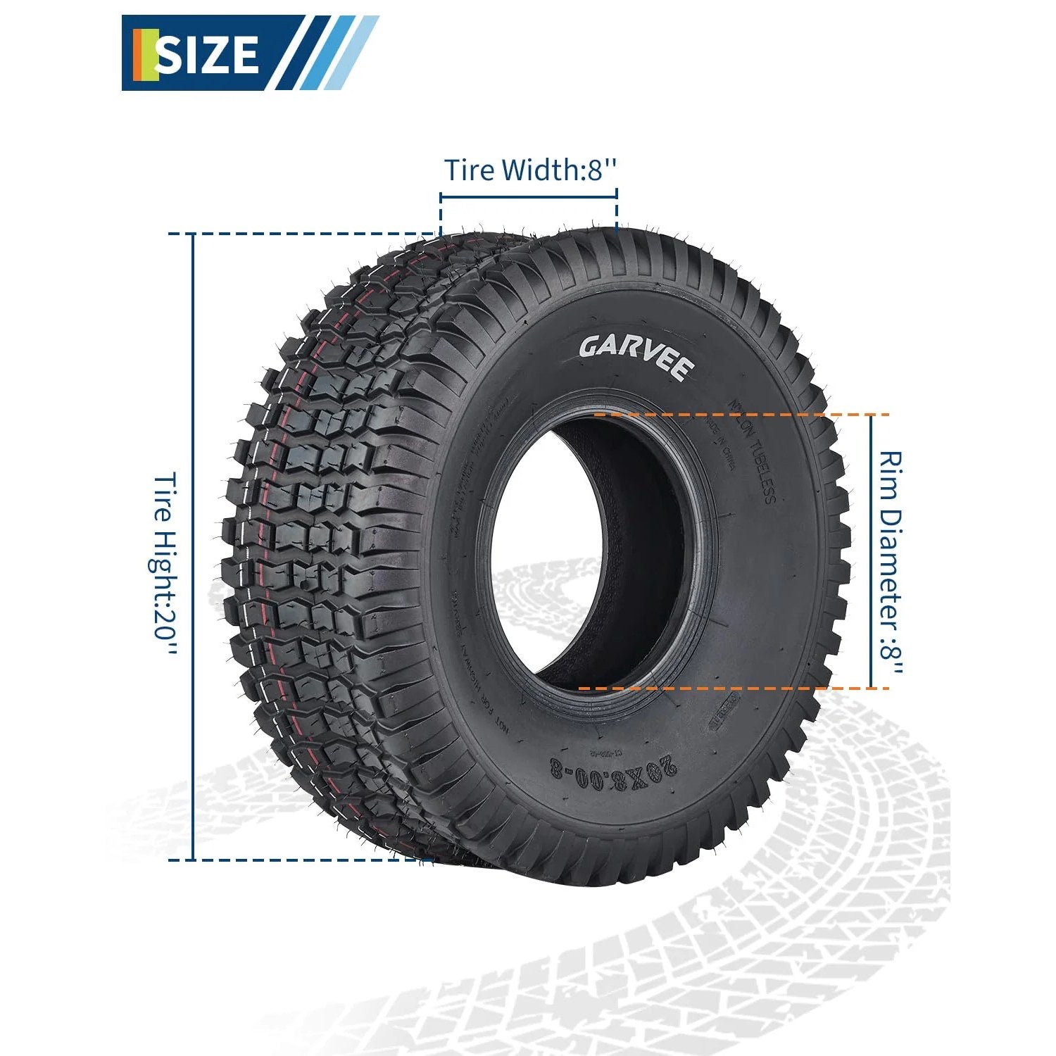 Garvee Heavy Duty Tubeless Turf Tire Set for Golf Cart & Lawn Mower – 20x8.00-8 4PR, 905 lbs Load, CT558 Grip, Replacement Tire Only – 2 Pack, Without Hub