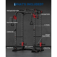 Garvee Power Cage Multi-Functional Power Racks with Dual Pulley Systems for Home Gym 1200 LBS Capacity Red